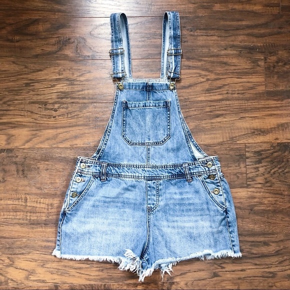 True Craft • denim overall shorts shortalls cut offs raw frayed hem distressed - Picture 3 of 12